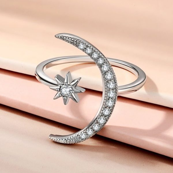 925 Star And Moon Silver Ring